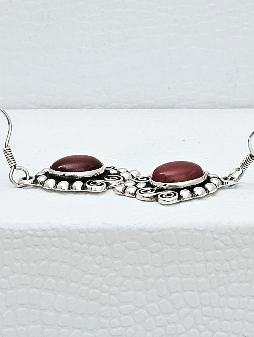 Mark Wasserman Sterling Silver Carnelian Caviar Bead Swirl Vintage Earrings